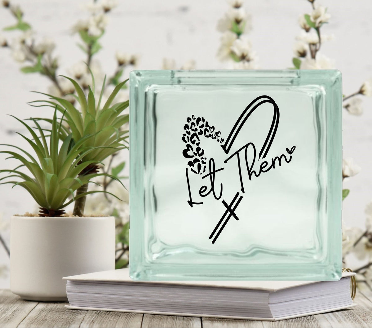 Let Them Leopard Heart Glass Block Decal