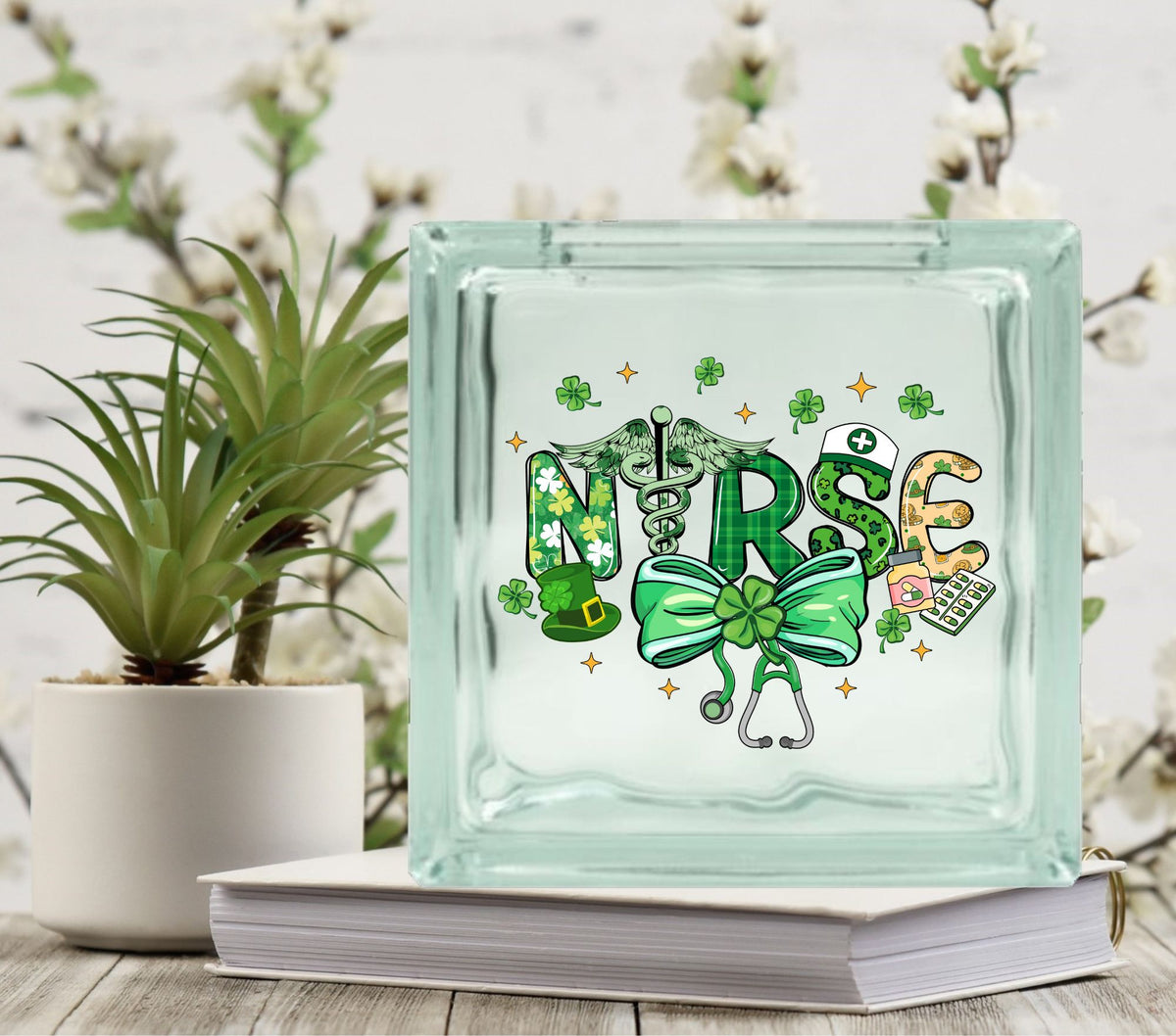 Shamrock Nurse UV DTF Decal for Glass Blocks