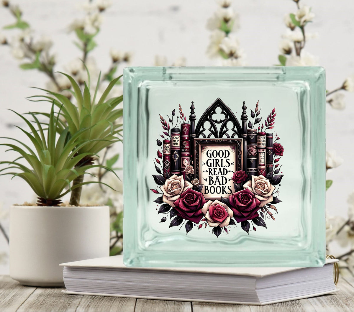 Good Girls Read Bad Books Glass Block Decal