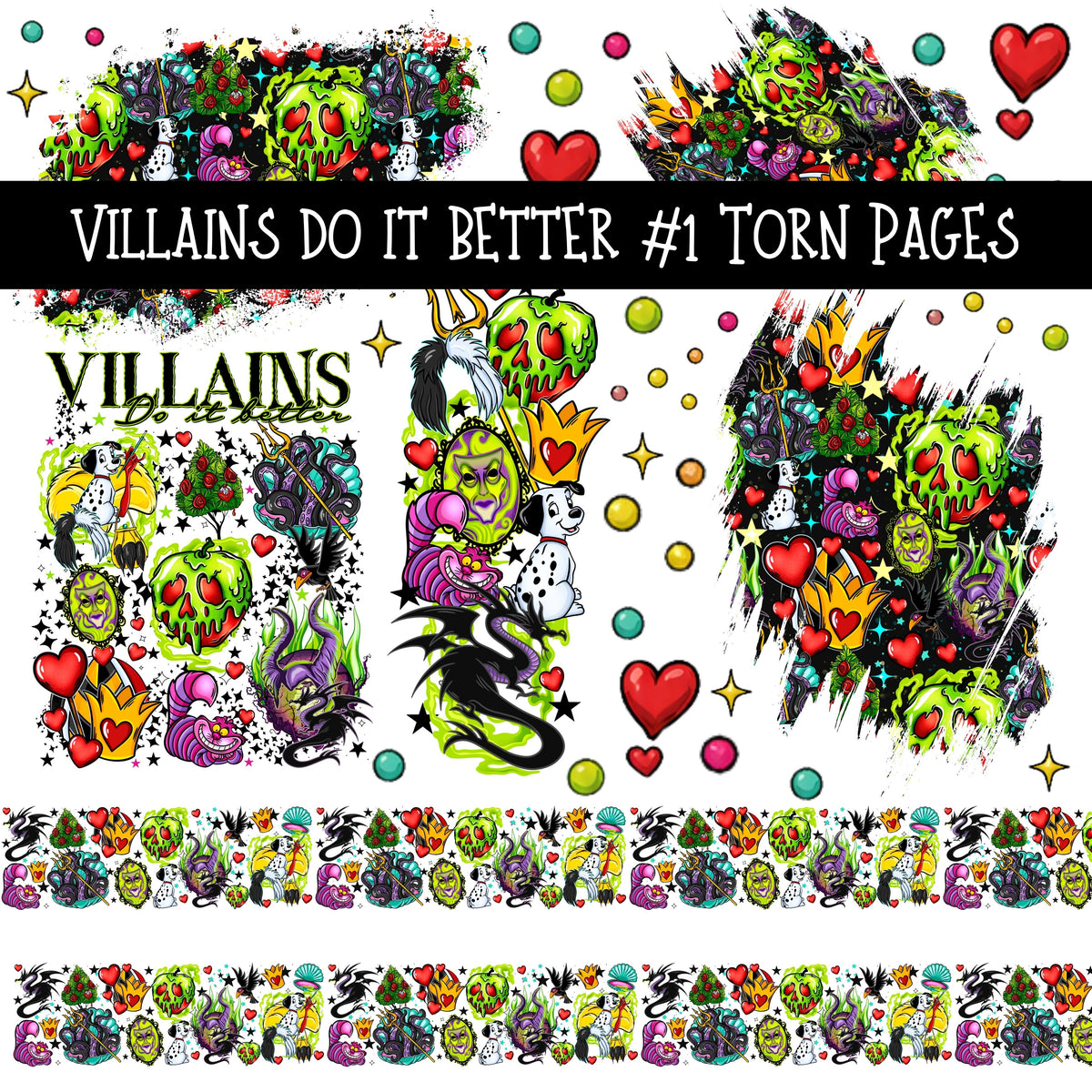 Villains Do It Better Torn Pages UV DTF Decal sheets 2 designs available
