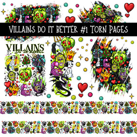 Villains Do It Better Torn Pages UV DTF Decal sheets 2 designs available