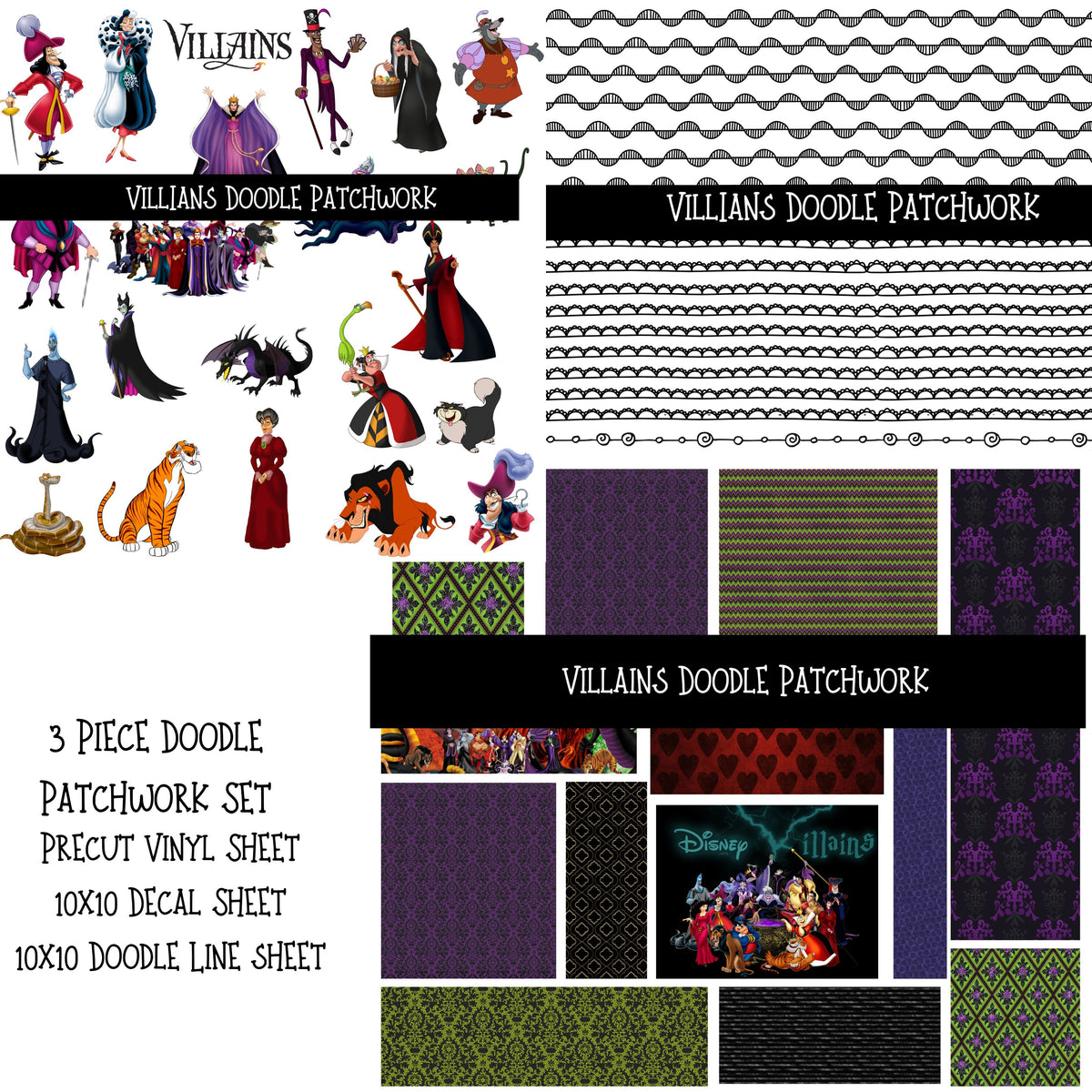 Villains Doodle Patchwork Set