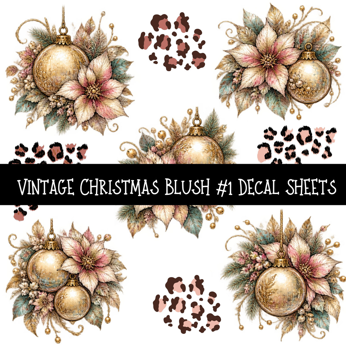 Vintage Christmas Blush UV DTF Decal sheets 6 Designs available
