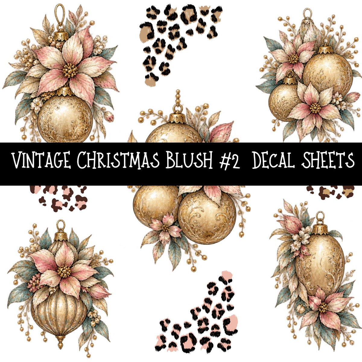 Vintage Christmas Blush UV DTF Decal sheets 6 Designs available