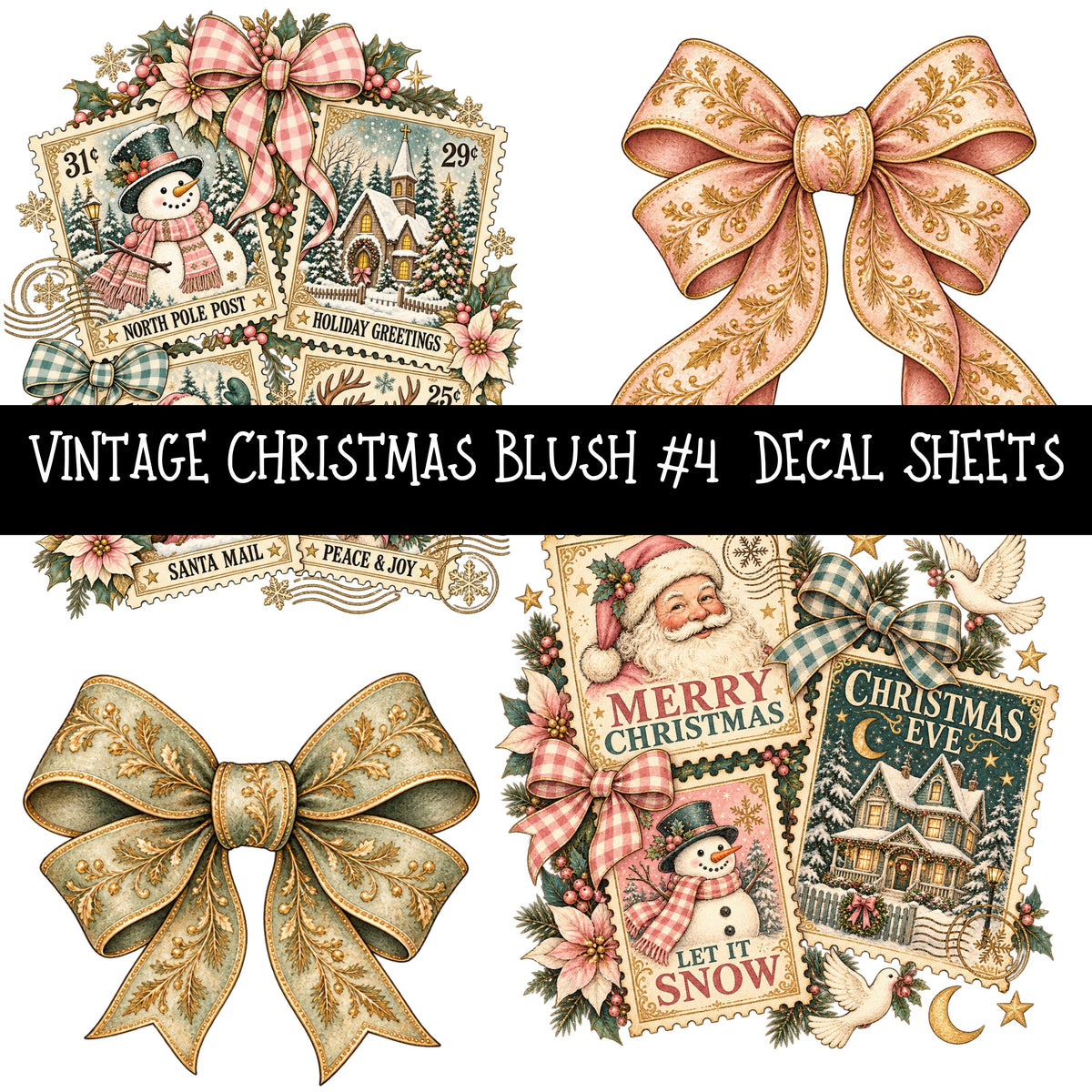 Vintage Christmas Blush UV DTF Decal sheets 6 Designs available
