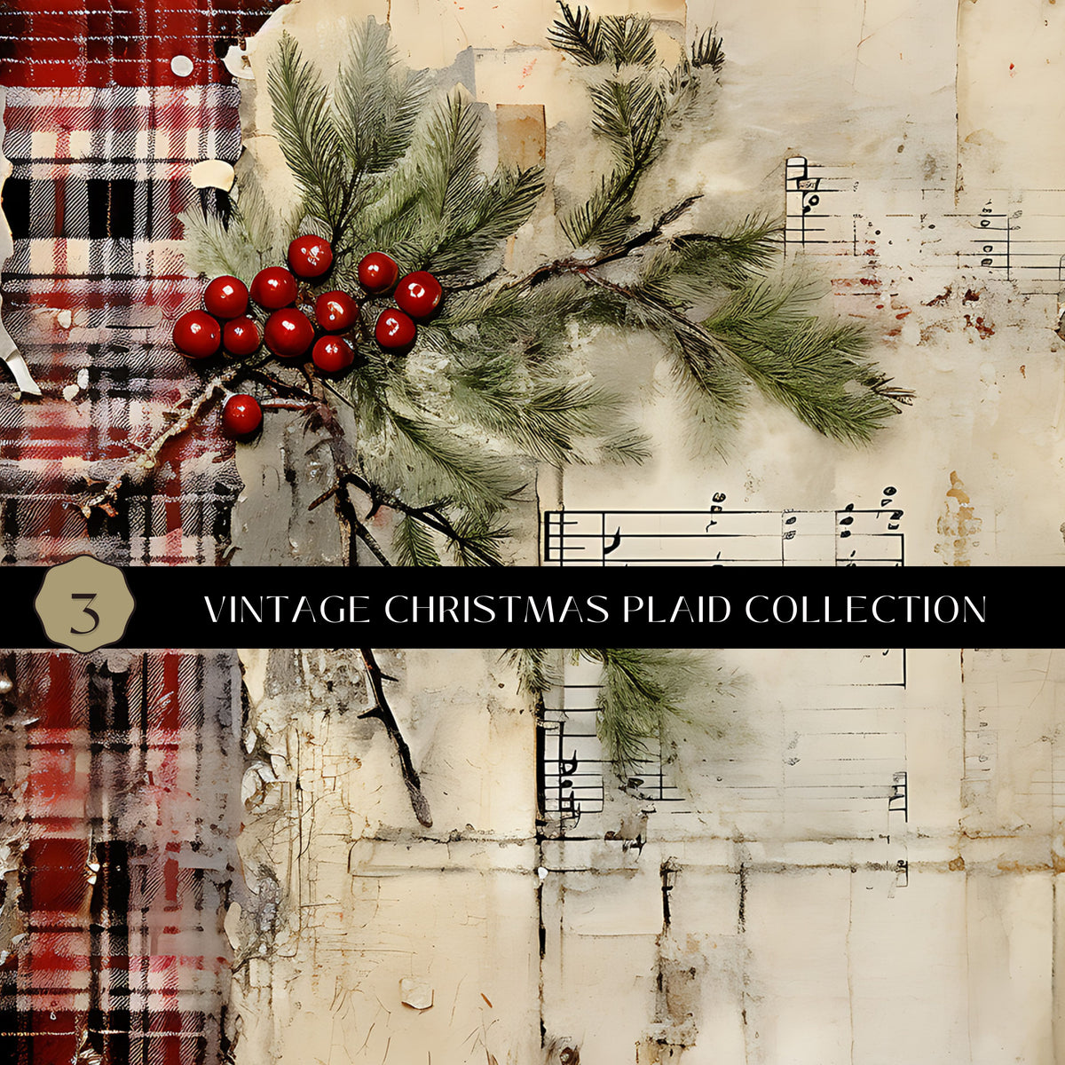 Vintage Christmas Plaid Vinyl collection- 12x12 vinyl sheets-6 designs available