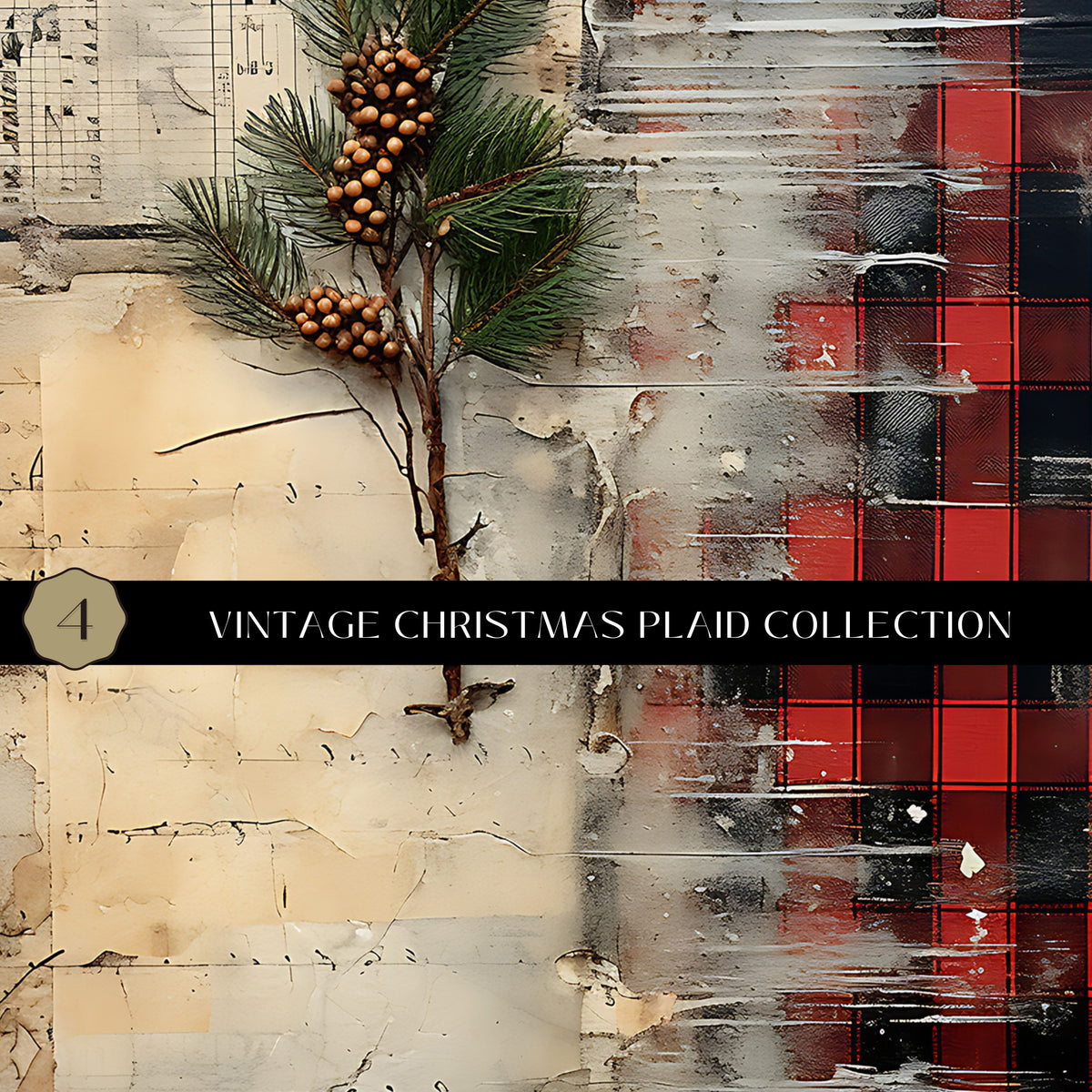 Vintage Christmas Plaid Vinyl collection- 12x12 vinyl sheets-6 designs available