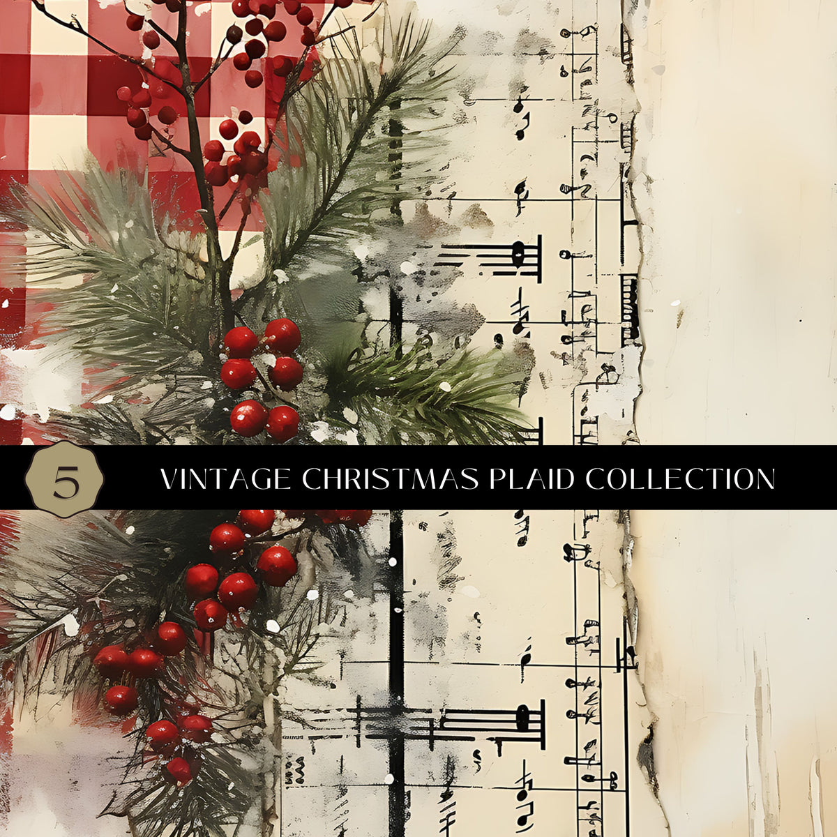 Vintage Christmas Plaid Vinyl collection- 12x12 vinyl sheets-6 designs available