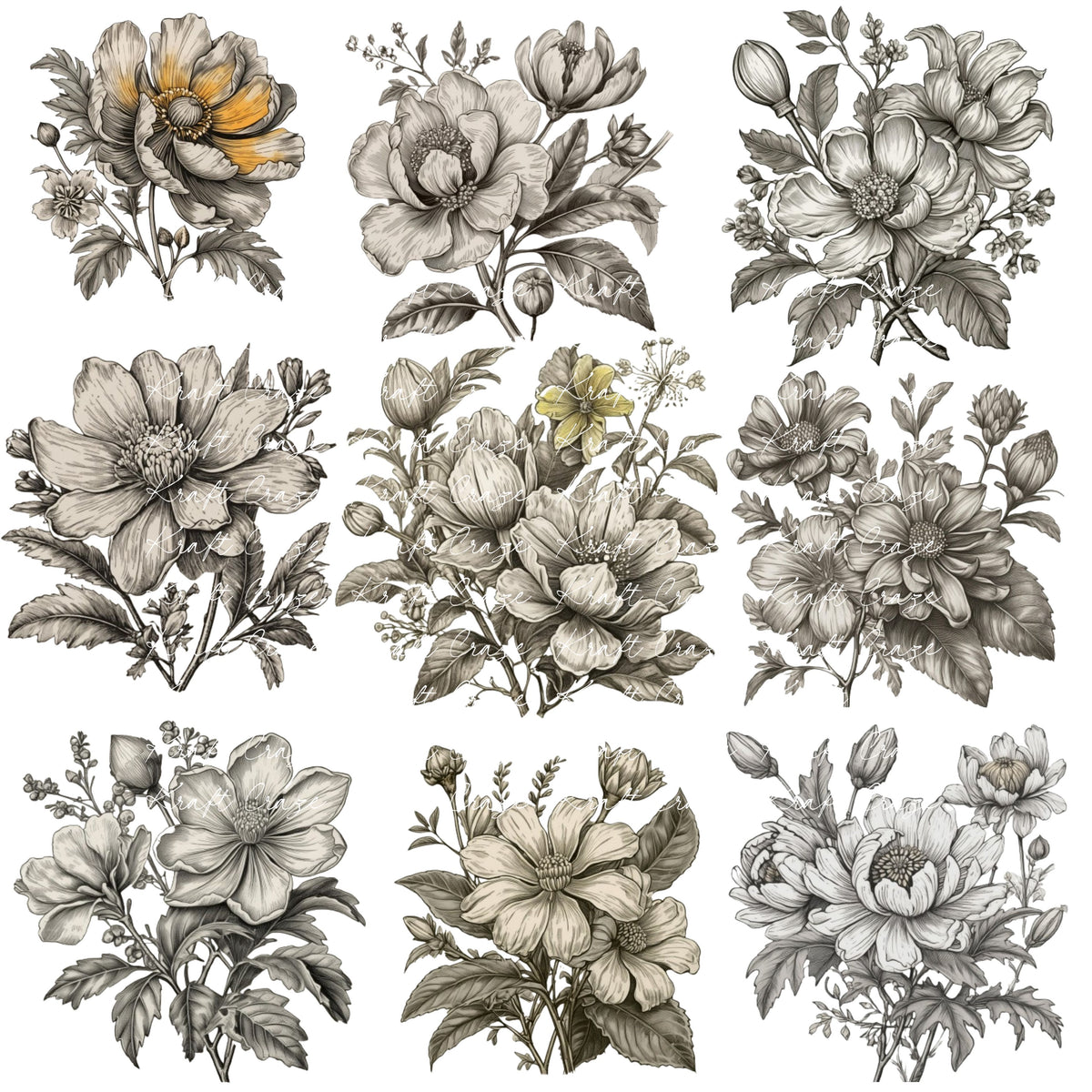 Vintage Floral UV DTF Decal accent Sheet 10x10 2 Designs