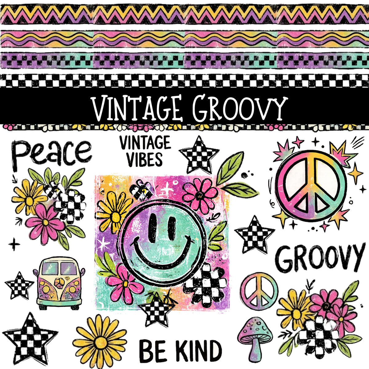 Vintage Groovy UV DTF Decal sheets