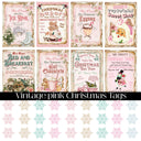 Vintage Pink Christmas Tags UV DTF Decal Sheet