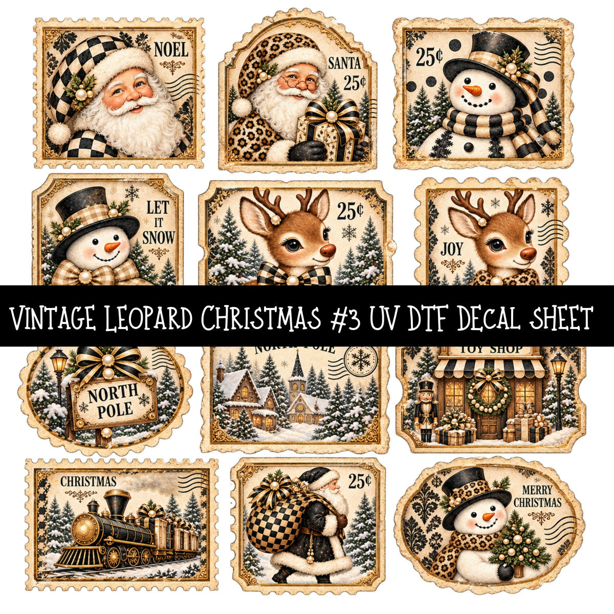 Vintage Leopard Christmas UV DTF Decal sheets 8 Designs available