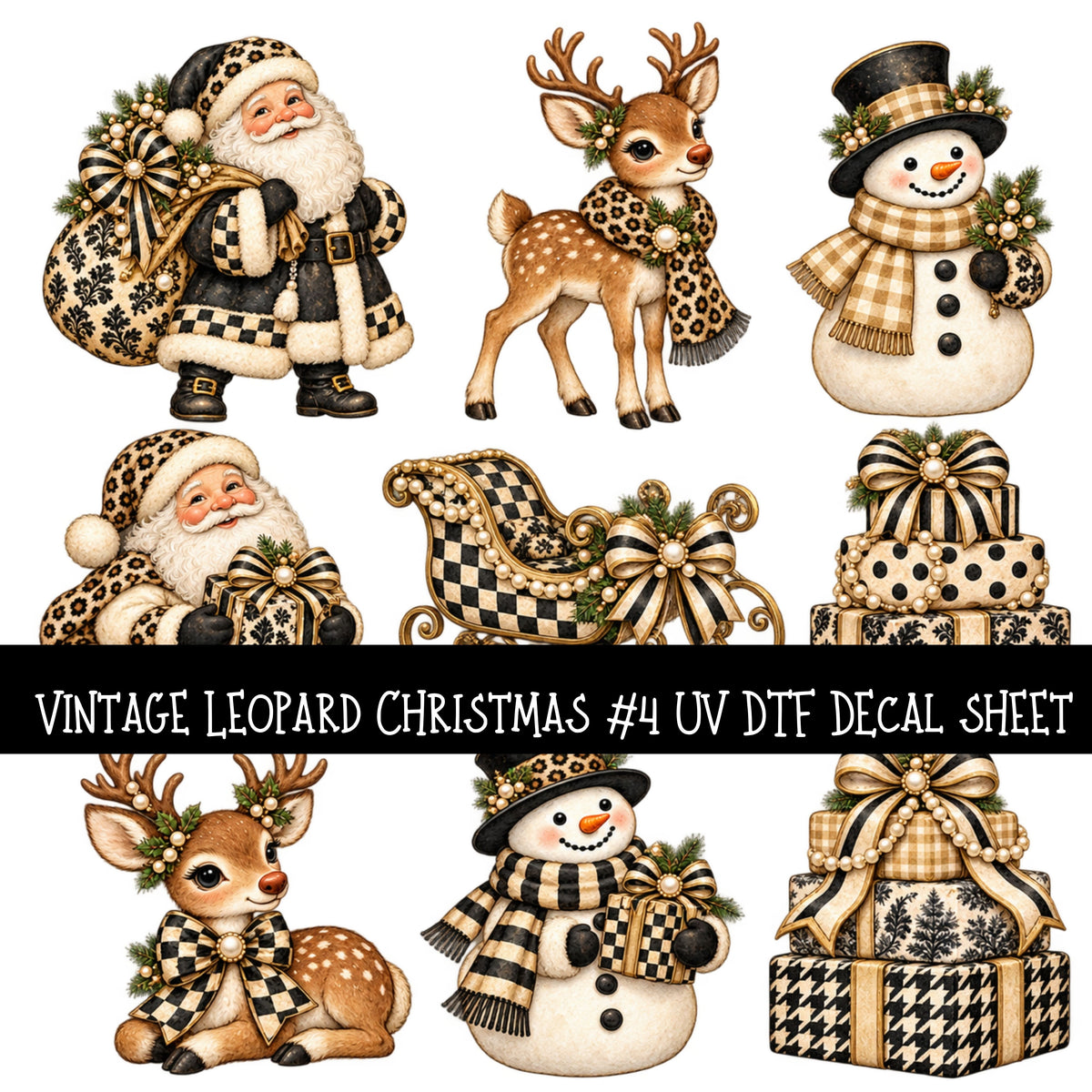Vintage Leopard Christmas UV DTF Decal sheets 8 Designs available