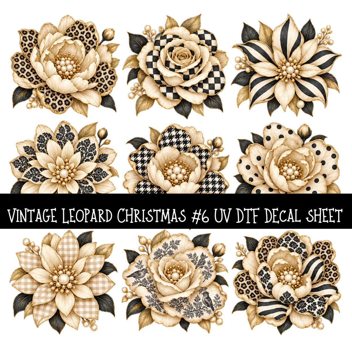 Vintage Leopard Christmas UV DTF Decal sheets 8 Designs available