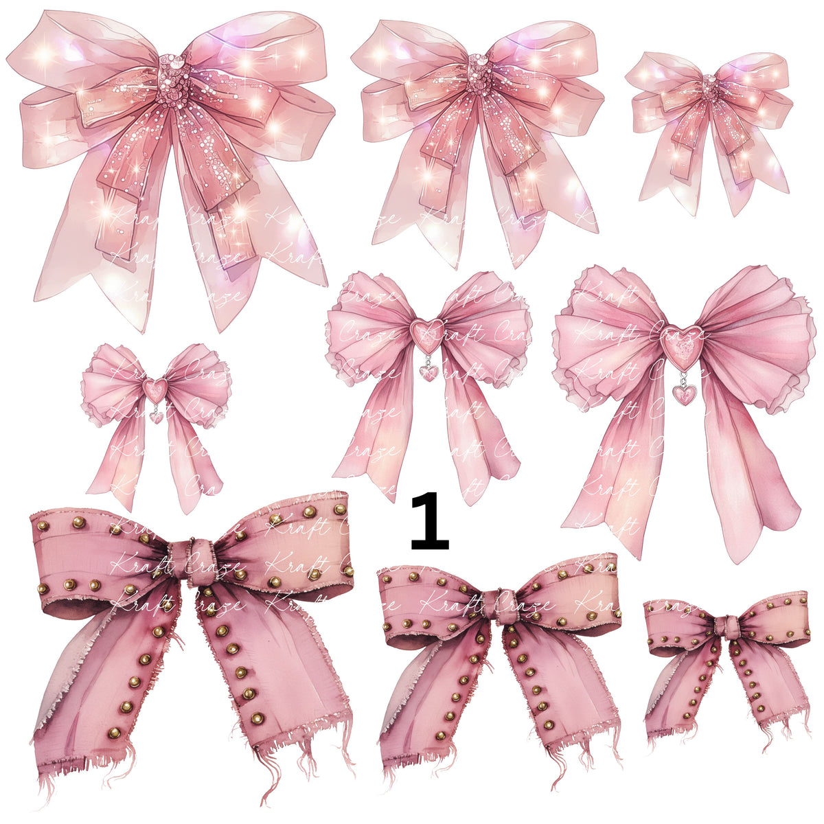Vintage  Pink Coquette Bows UV DTF Decal accent Sheet 10x10 sheet 3 designs