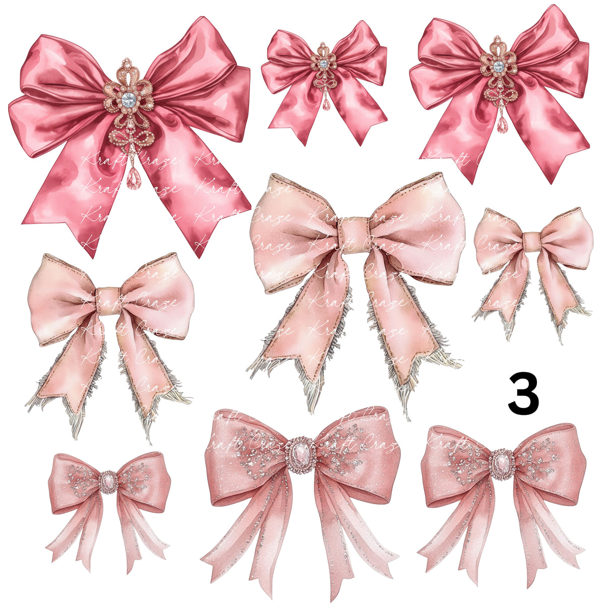 Vintage  Pink Coquette Bows UV DTF Decal accent Sheet 10x10 sheet 3 designs