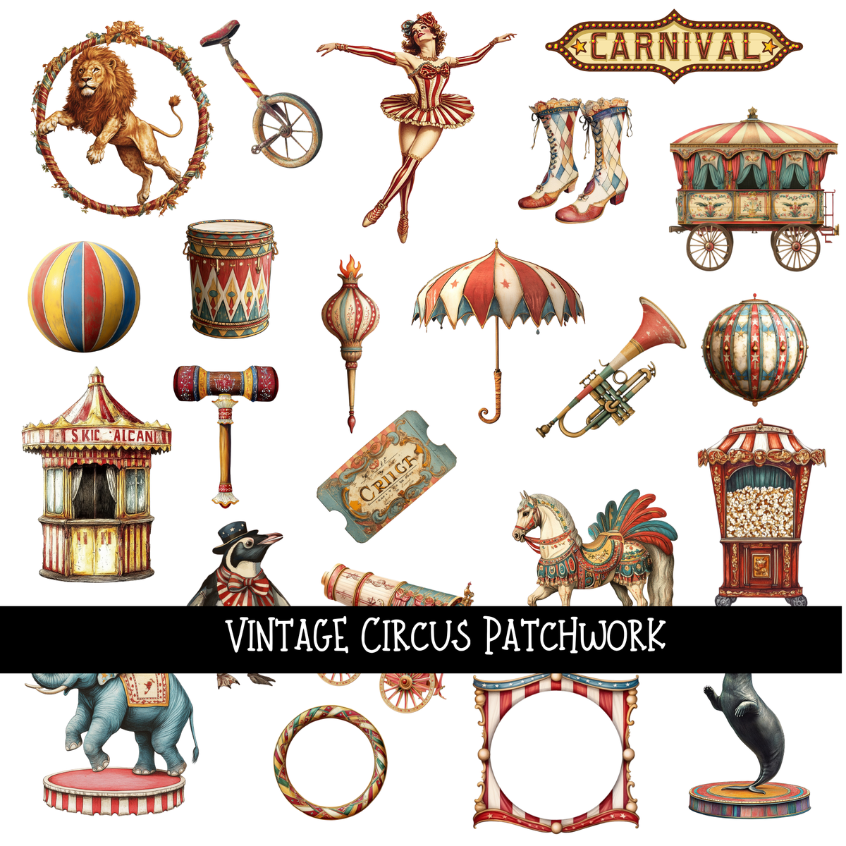 Vintage Circus Patchwork Set
