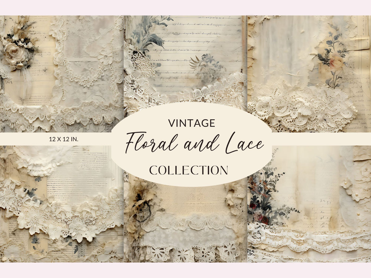 Vintage floral and lace Vinyl collection- 12x12 vinyl sheets-6 designs available