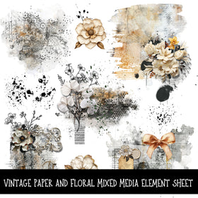 Vintage paper and florals mixed media Element UV DTF Decal sheets