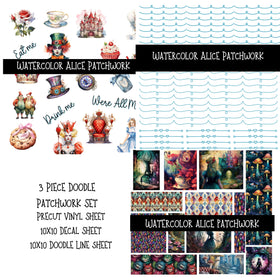 Watercolor Alice Doodle Patchwork Set