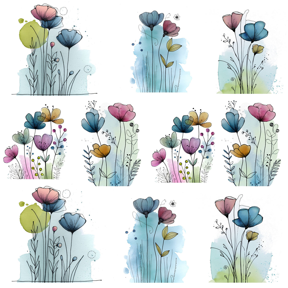 Watercolor Botanicals #1 UV DTF Decal sheet