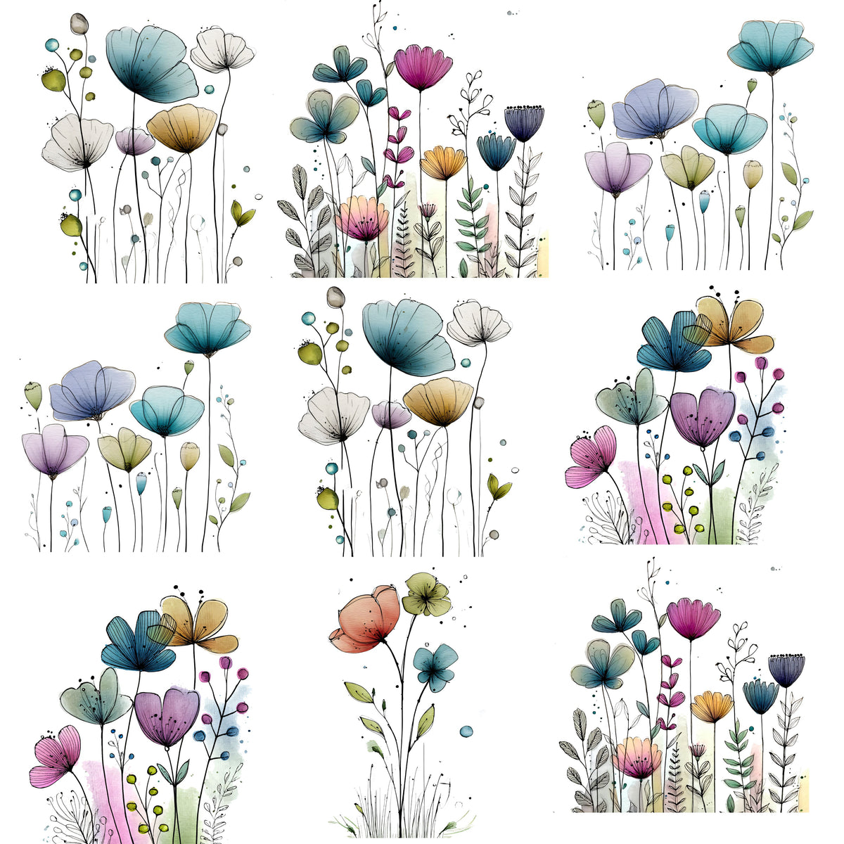 Watercolor Botanicals #2 UV DTF Decal sheet