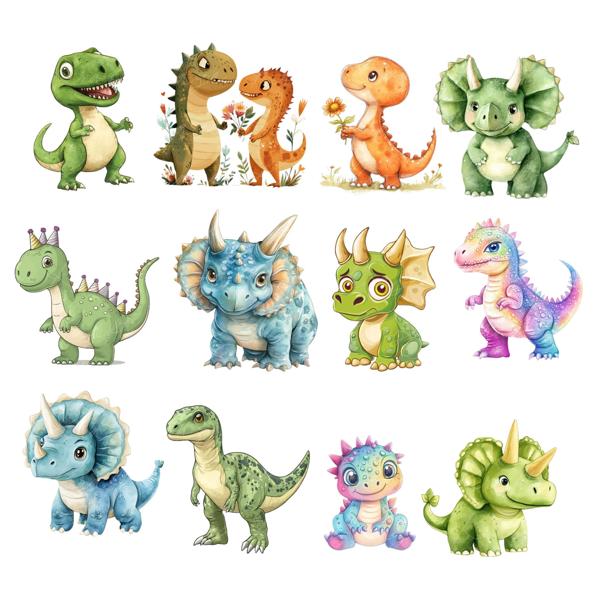 Watercolor Dinosaur UV DTF Decal accent Sheet 10x10