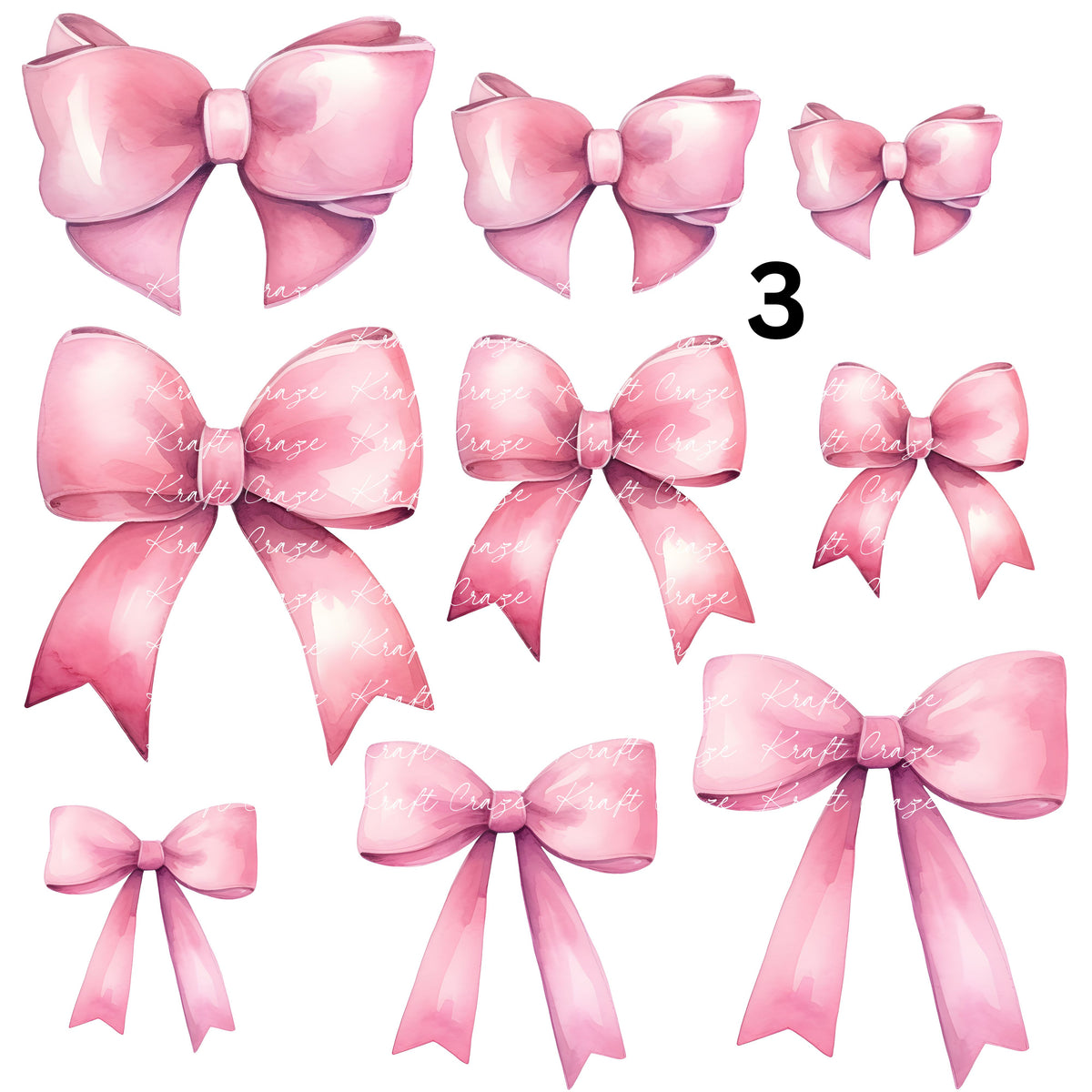 Watercolor Pink Coquette Bows UV DTF Decal accent Sheet 10x10 sheet 4 designs