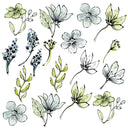 Watercolor blue flowers with outline UV DTF Decal sheet