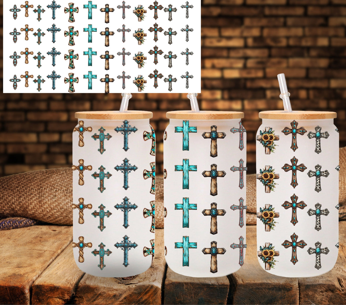 western crosses UV DTF Libbey wrap