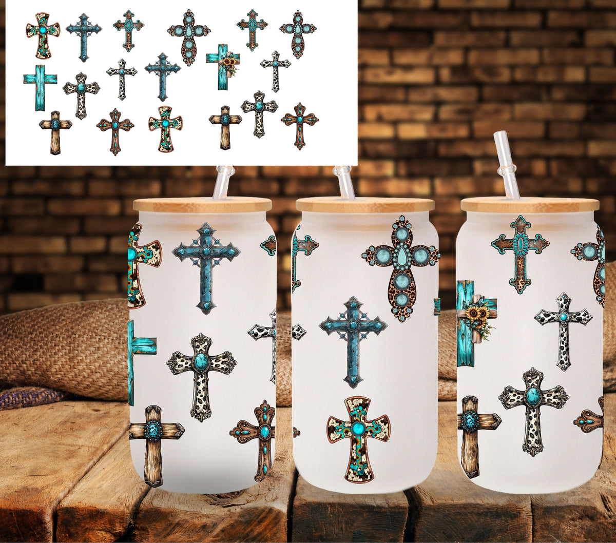 Western crosses 2 inches UV DTF Libbey wrap