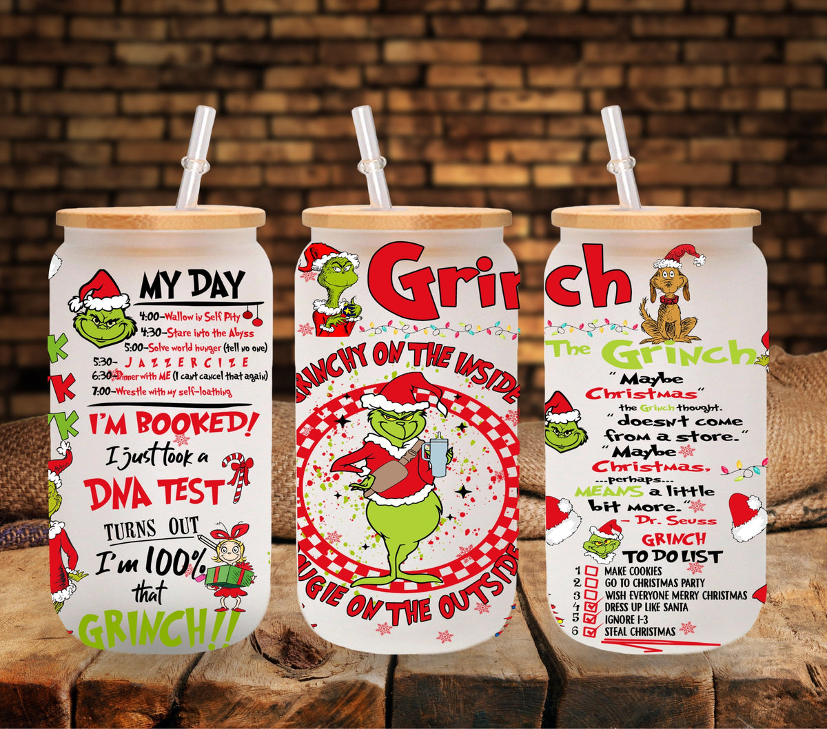 Grinchy on the inside UV DTF Libbey wrap