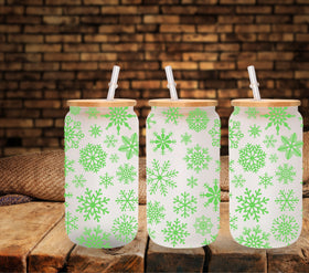 Snowflake green UV DTF  tumbler wraps