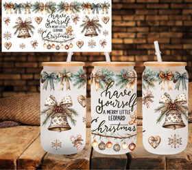 Have yourself a Merry little Leopard Christmas UV DTF Libbey wrap