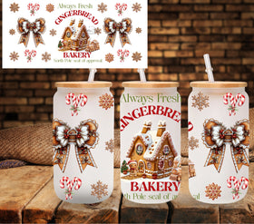 Gingerbread Bakery with Bows UV DTF Libbey wrap