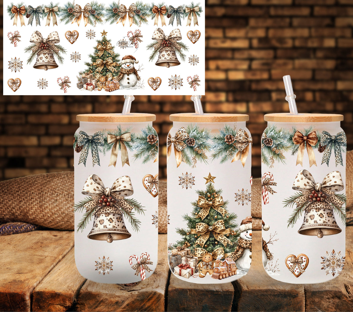 Leopard Christmas UV DTF Libbey wrap