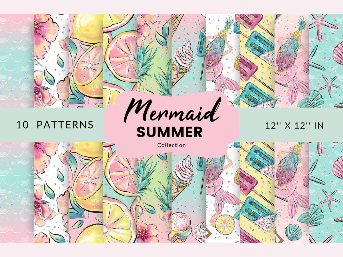Mermaid Summer Collection 12x12 Vinyl Sheets- 10 Designs Available