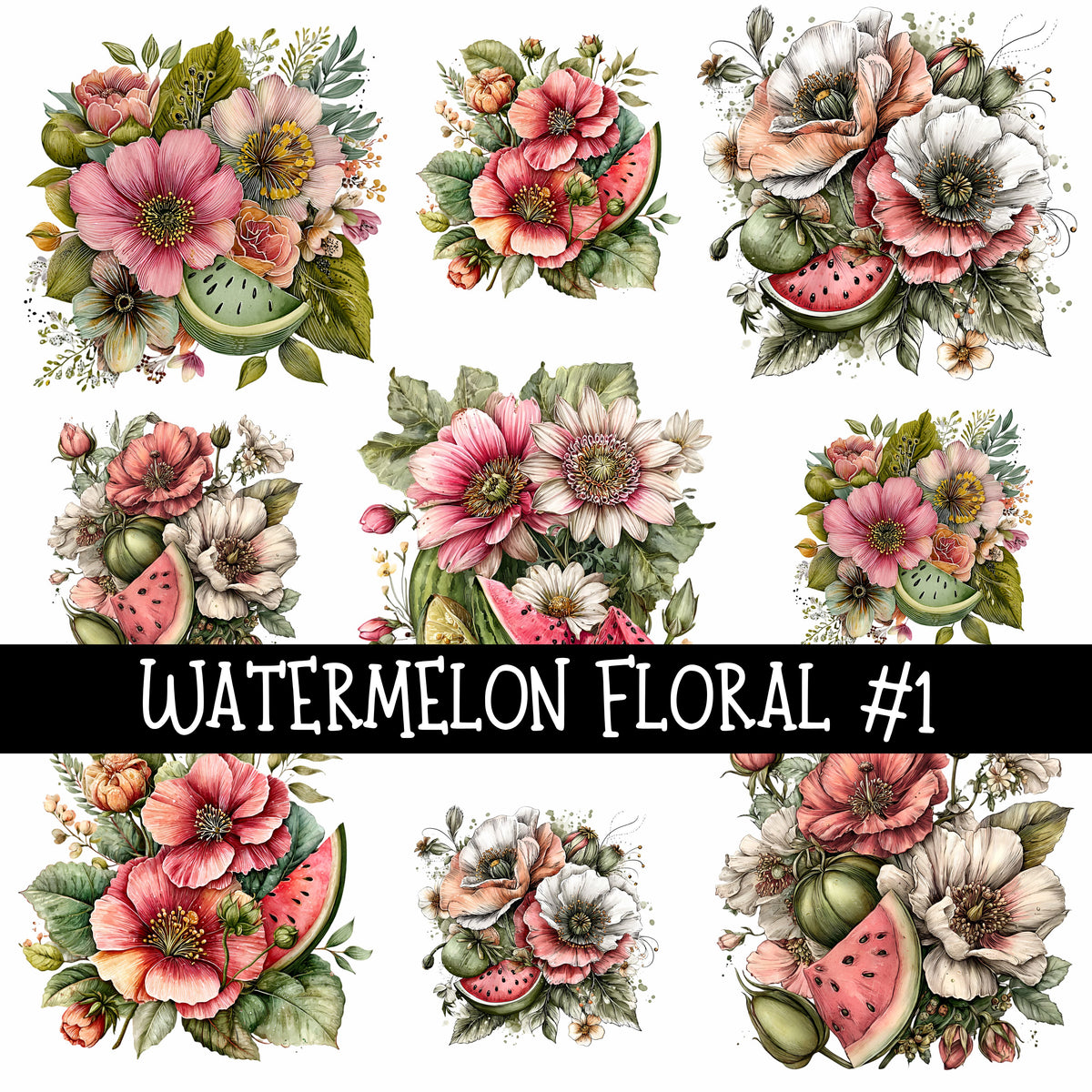 Watermelon Floral Collection UV Decal sheets 5 to choose from
