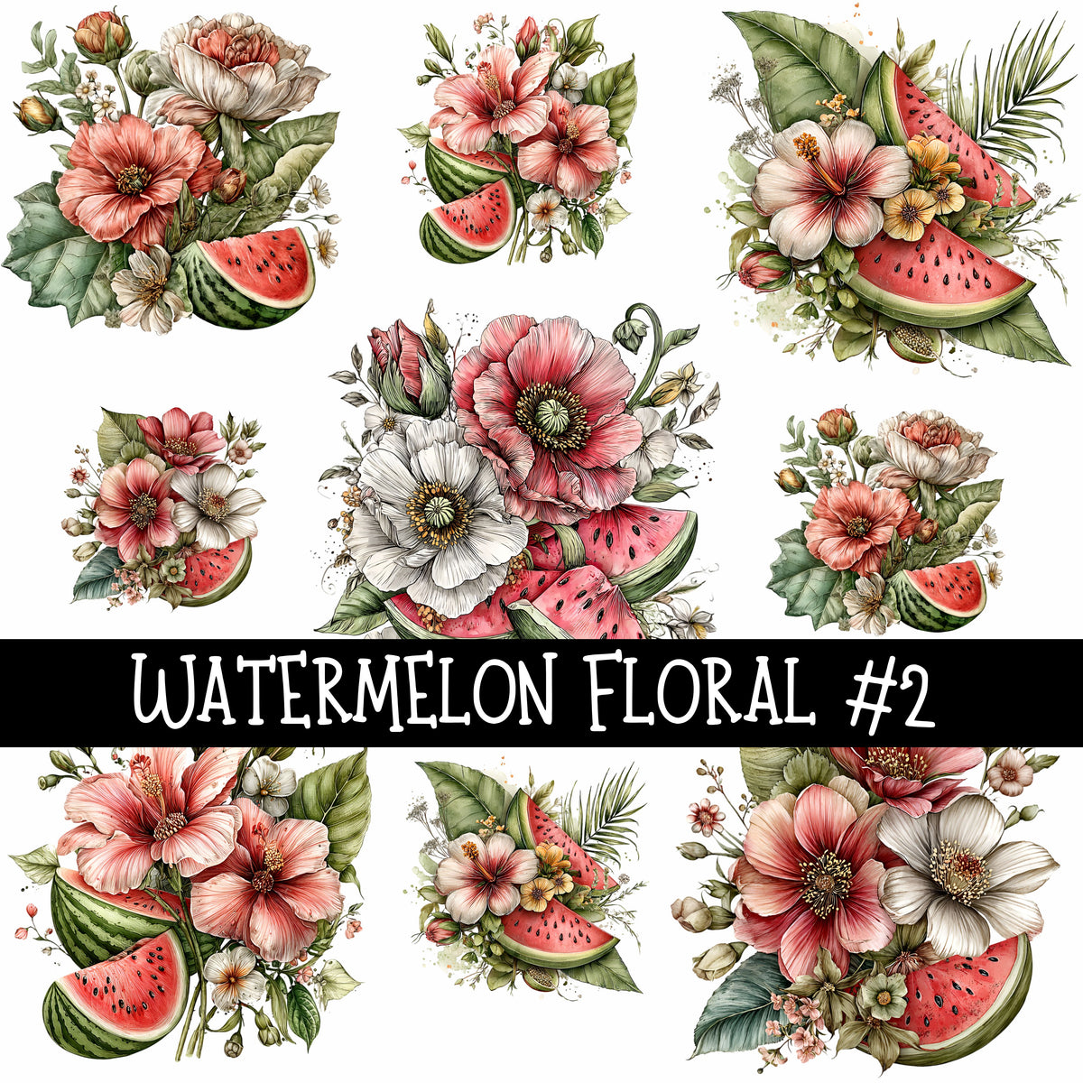 Watermelon Floral Collection UV Decal sheets 5 to choose from