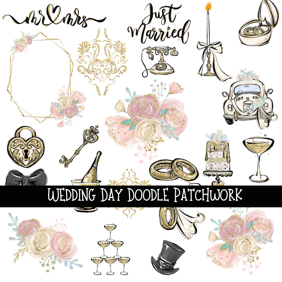 Wedding Day Doodle Patchwork Set