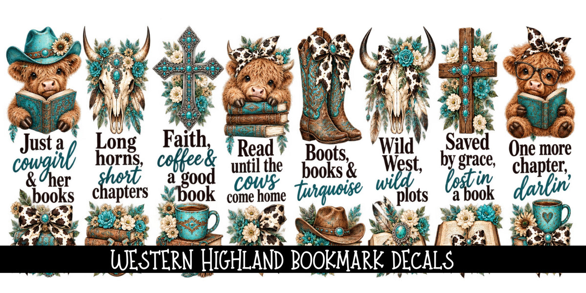 Western Highland Bookmark UV DTF Decal sheet- 8 Designs