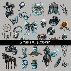 Western Skull Doodle Patchwork Set