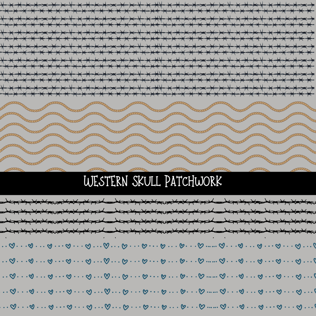 Western Skull Doodle Patchwork Set