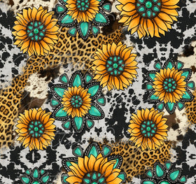 Western Sunflower Cow Vinyl Print