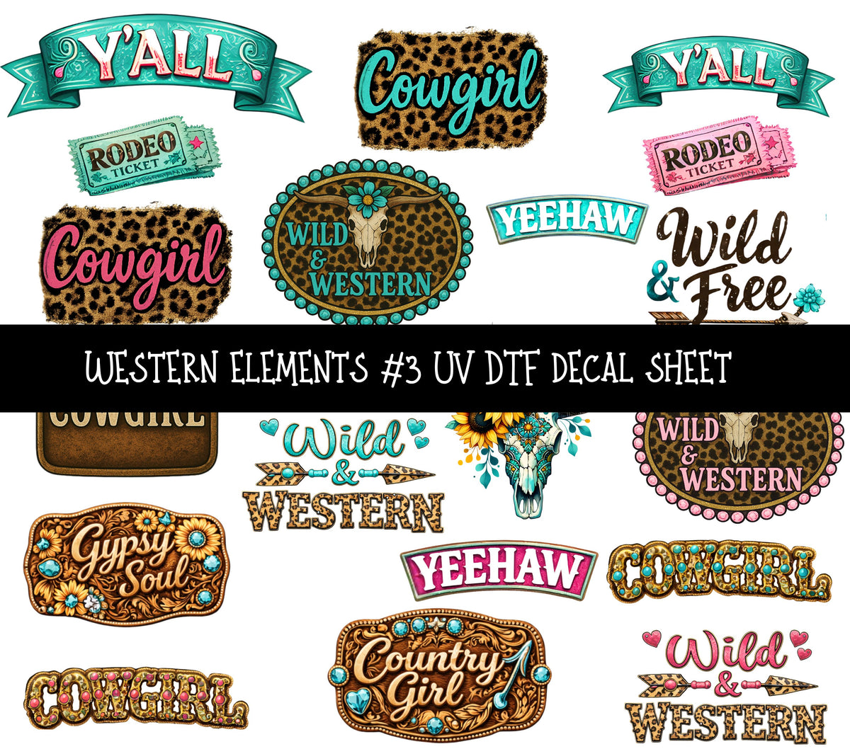 Western Elements UV DTF Decal sheets 11 designs available