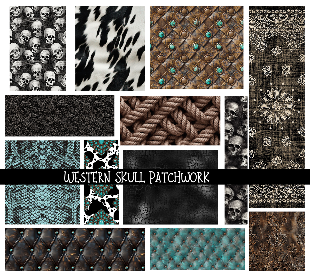 Western Skull Doodle Patchwork Set