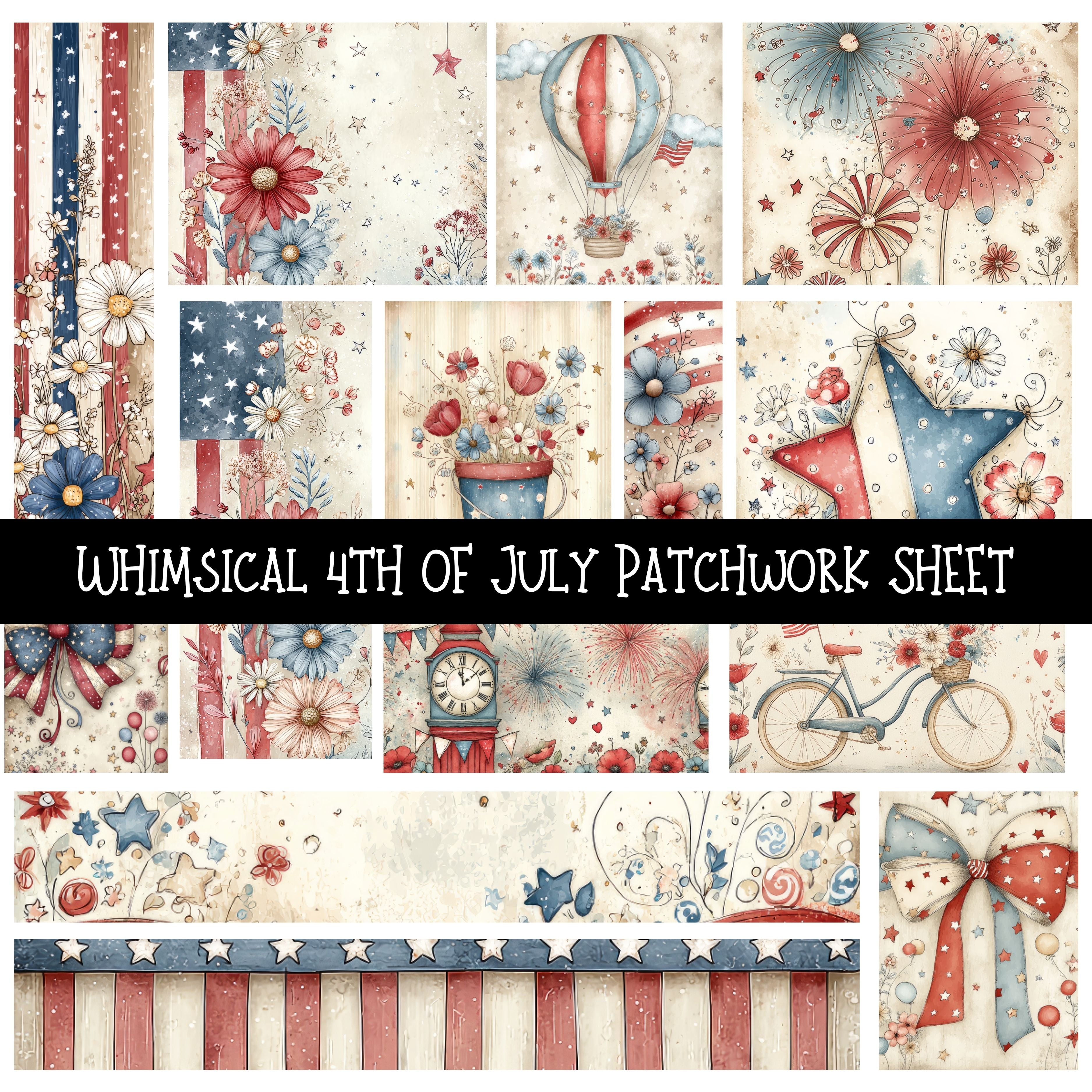 Whimsical 4th of July Patchwork precut vinyl sheet available in 12x12 ...