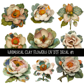 Whimsical Clay Flowers UV DTF Decal sheets 2 Design Options