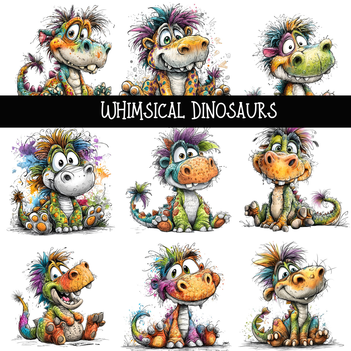 Whimsical Dinosaurs UV DTF Decal sheet