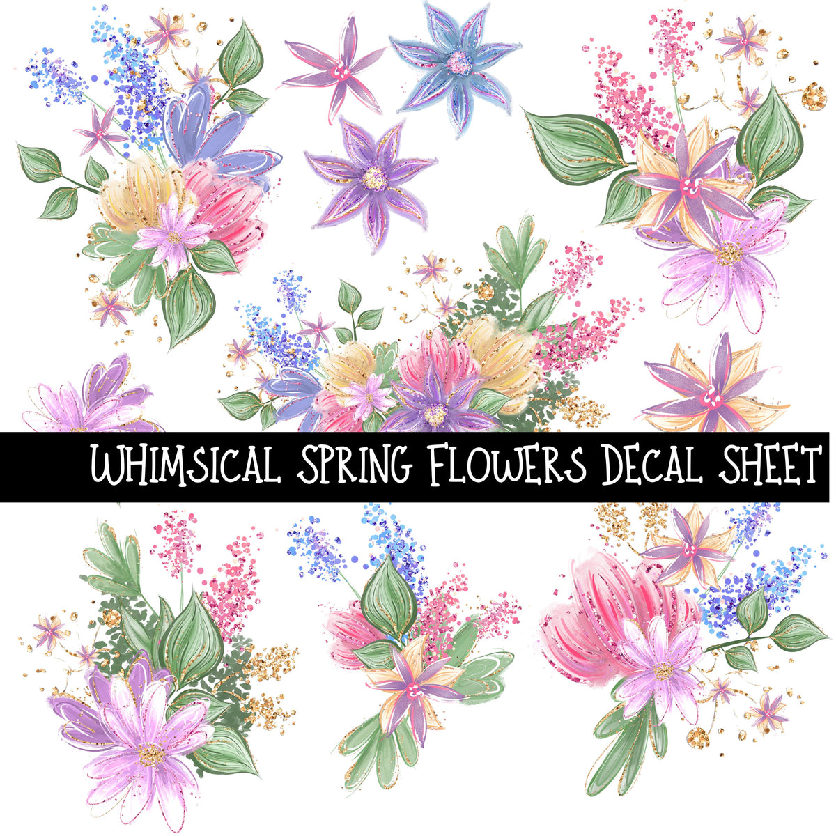 Whimsical Spring Flowers- UV DTF Decal sheet